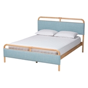 Baxton Studio Mateo Modern and Contemporary Baby Blue Fabric and Natural Wood Queen Size Platform Bed